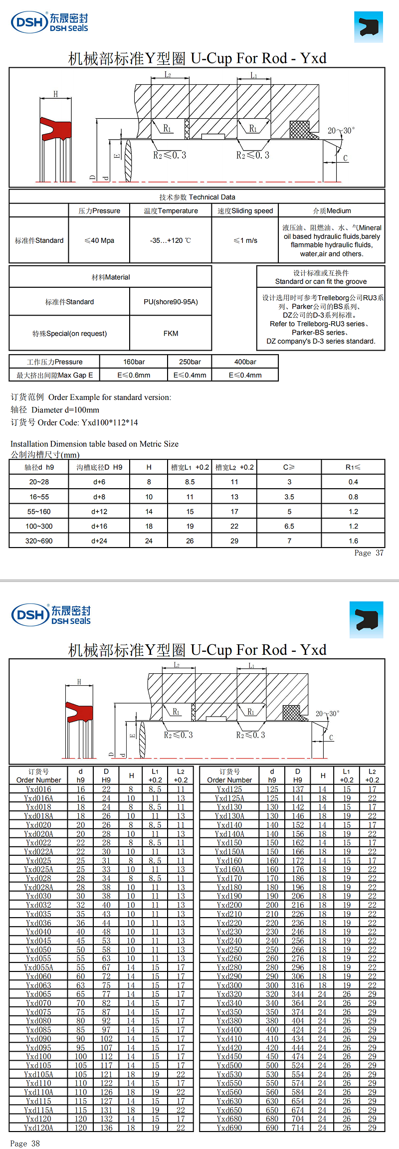 機械部標準Y型密封圈Yxd規(guī)格尺寸表
