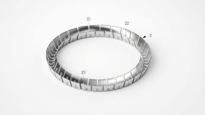 一種HA型彈簧組合油封結(jié)構(gòu)圖6圖6（V型彈簧立體圖）：顯示彈片（23）、第一凹槽（21）與第二凹槽（22）的交錯排列，闡釋預(yù)緊力產(chǎn)生機(jī)制。